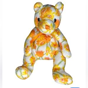 Ty Beanie Baby Shasta Floral Bear - Bright Orange and Yellow